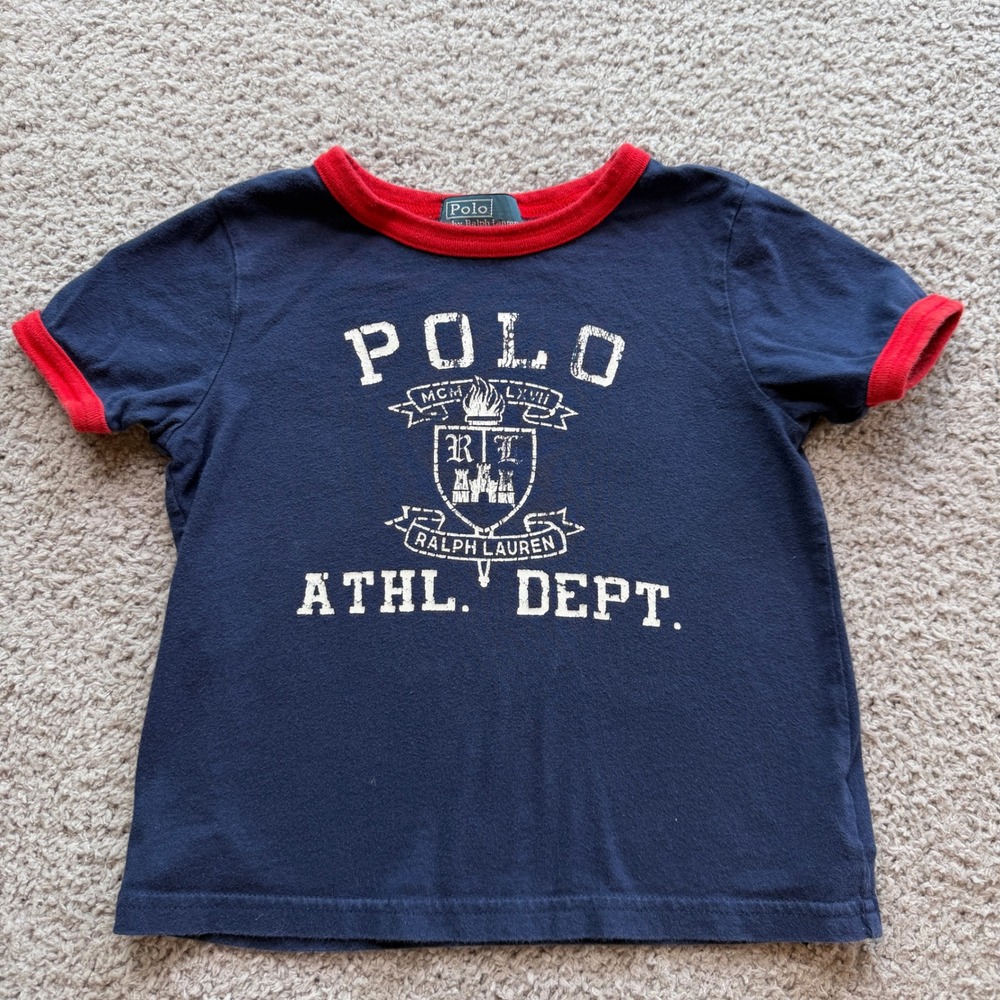 Polo Ralph Lauren Kids Navy Ringer Athl Dept Graphic Tee Shirt 24M Baby Vintage